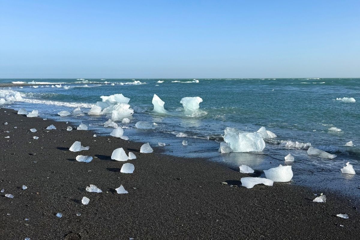 Gletscher in Island und Strände mit schwarzem Sand in Island