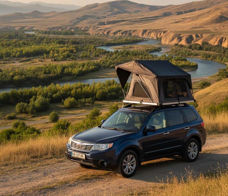 Subaru avec une tente de toit en Géorgie