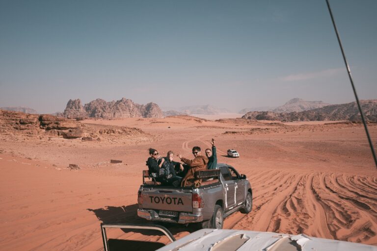 Group doing a jeep safari in the desert