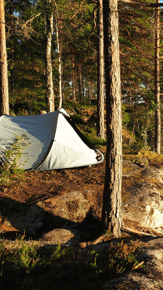 Une tente de camping au bord de l'eau.