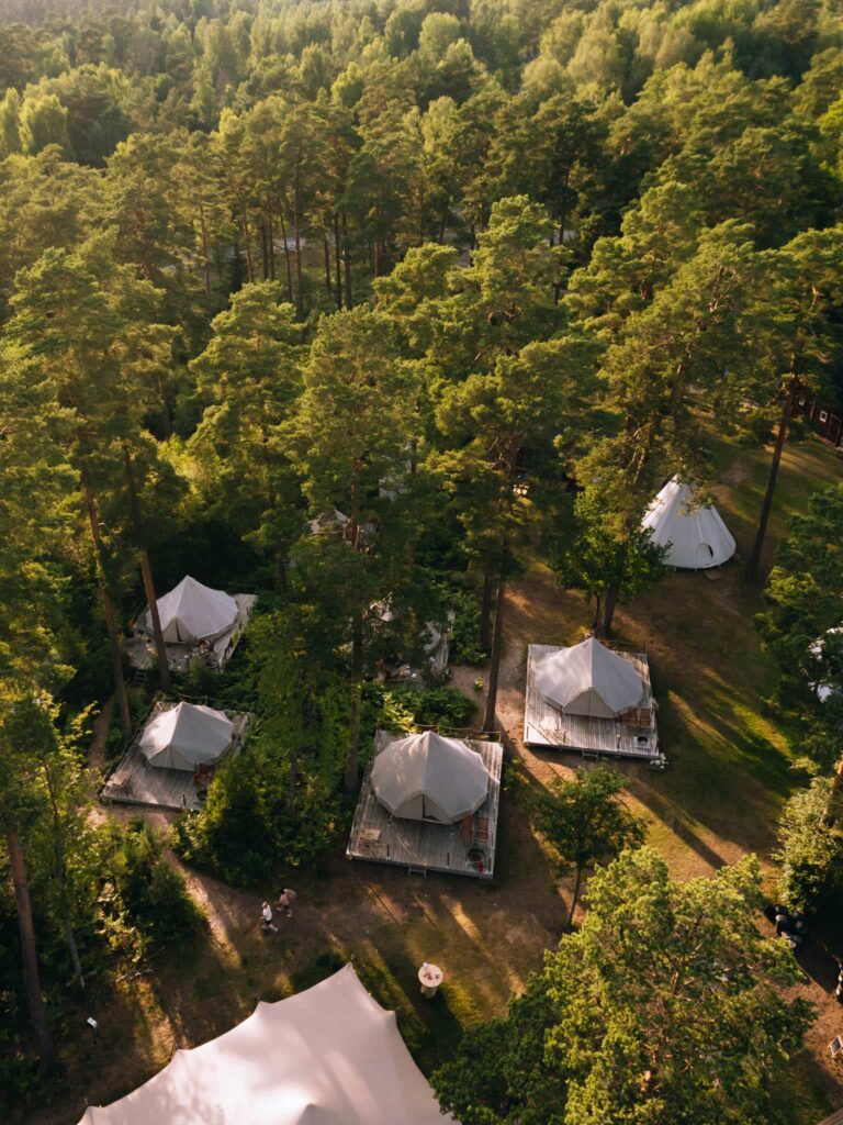 aerial photo of Nordic Woods glamping